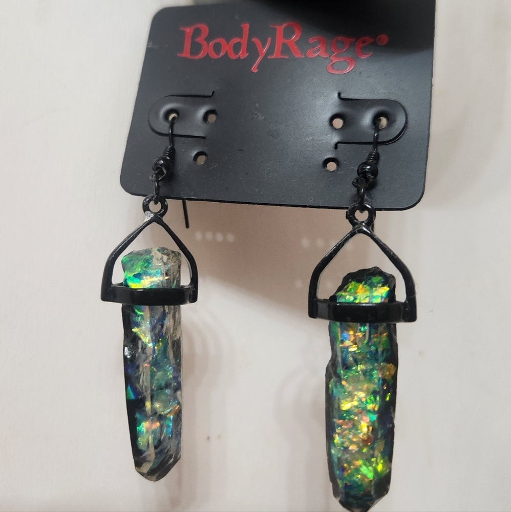 Body Rage Rainbow Iridescent Stone Crystal Quartz Earrings Halloween Fall Winter